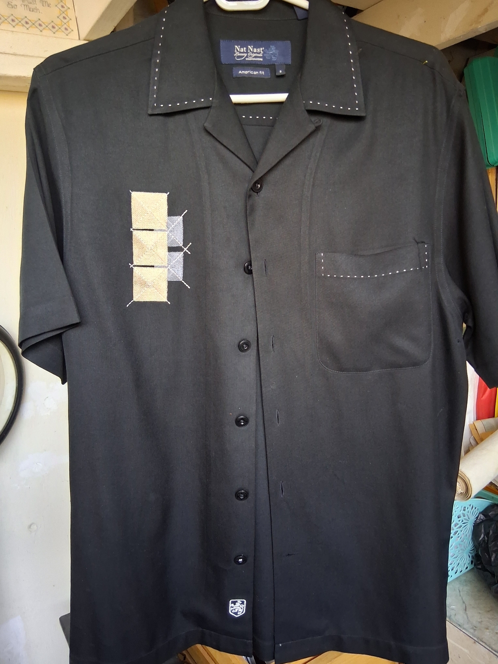 Mens Nat Nast Embroiderd American Fit Silk Shirt Small